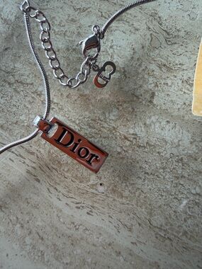 Vintage Dior Silver Logo Tag Necklace with tag still on